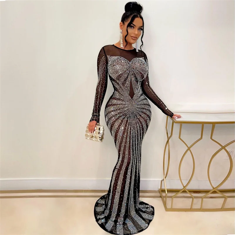 Sparkly Rhinestone Club Party Dress - Sexy brilhante cristal strass sereia vestidos