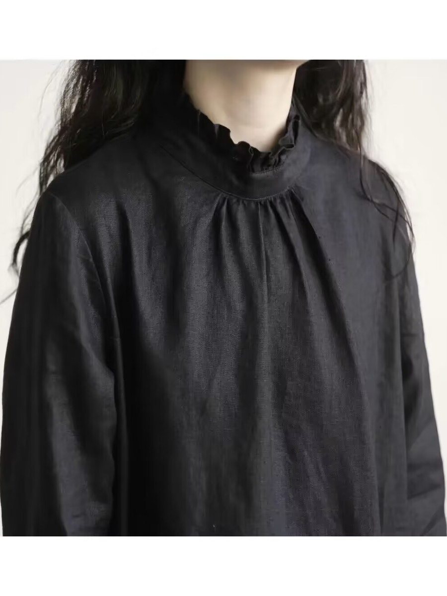 Vestido de Linho com Gola de R - Casual Loose Linen Shirt Dress avaliação e preço