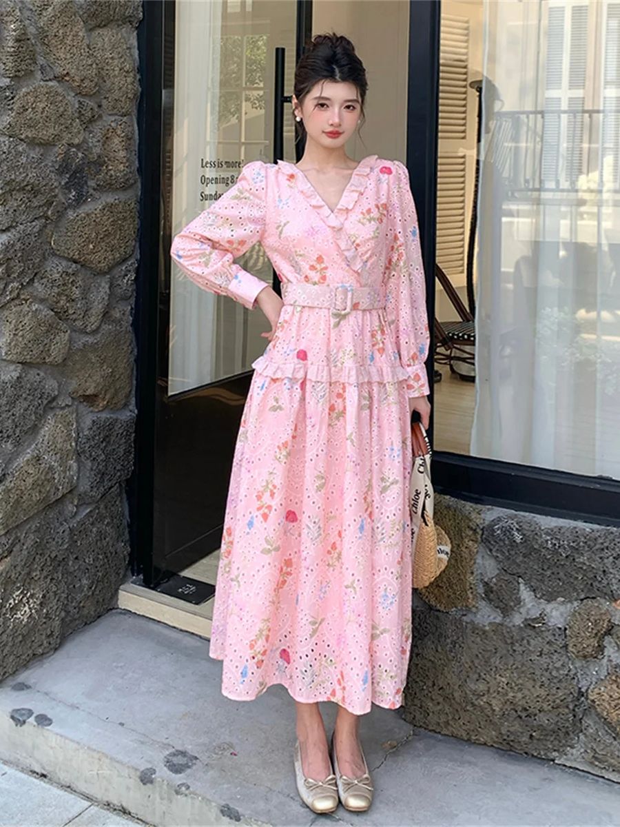 Vestido midi floral com mangas - French Vintage Floral Midi Dress avaliação e preço
