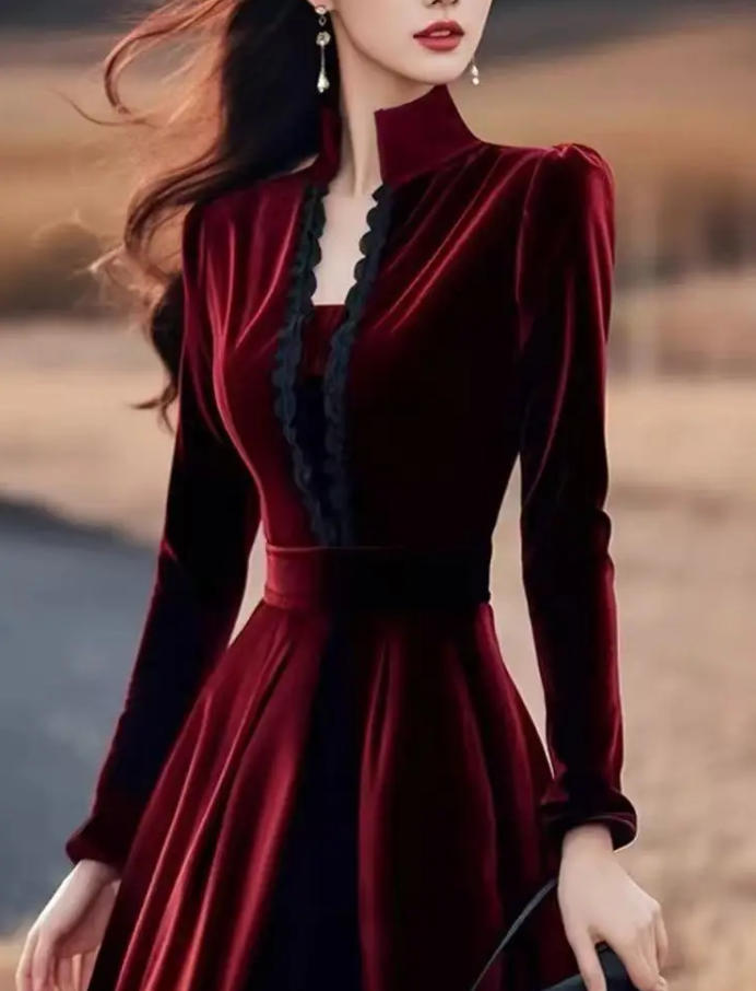 Vestidos de Veludo Vermelho de - French Vintage Floral Midi Dress avaliação e preço